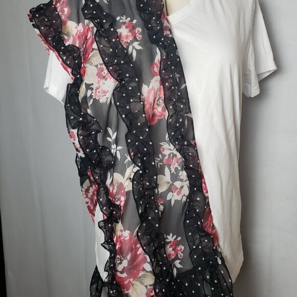 White House Black Market Ruffled Floral Polka Dot Pattern Scarf Wrap 64"x32" - Picture 6 of 11